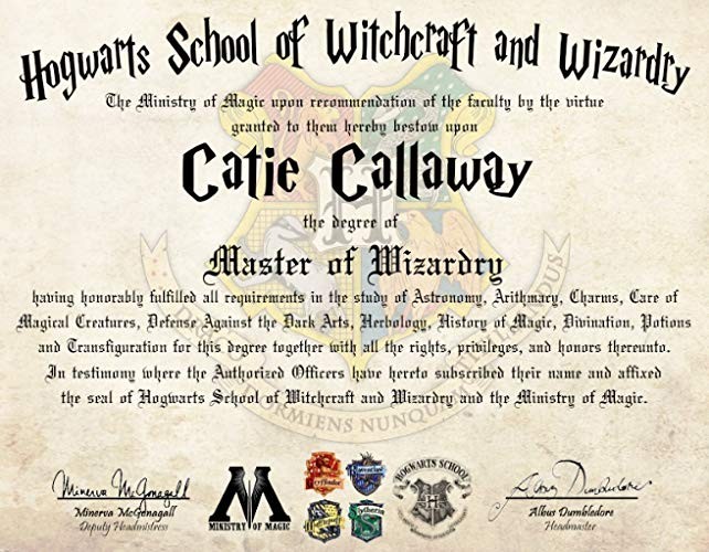 Amazon Com Hogwarts Diploma Custom Personalized Master Of Wizardry Harry Potter