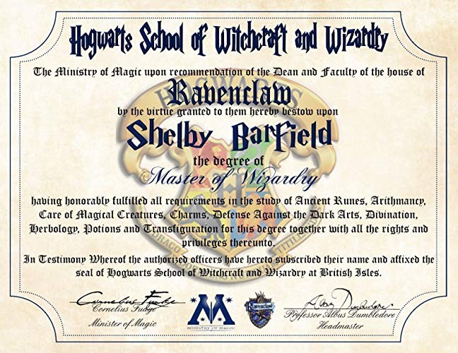 Amazon Com Ravenclaw Personalized Harry Potter Diploma Hogwarts