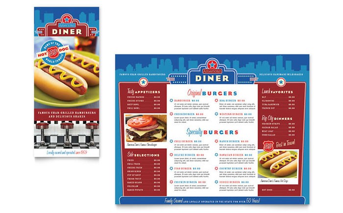 American Diner Restaurant Take Out Brochure Template Design