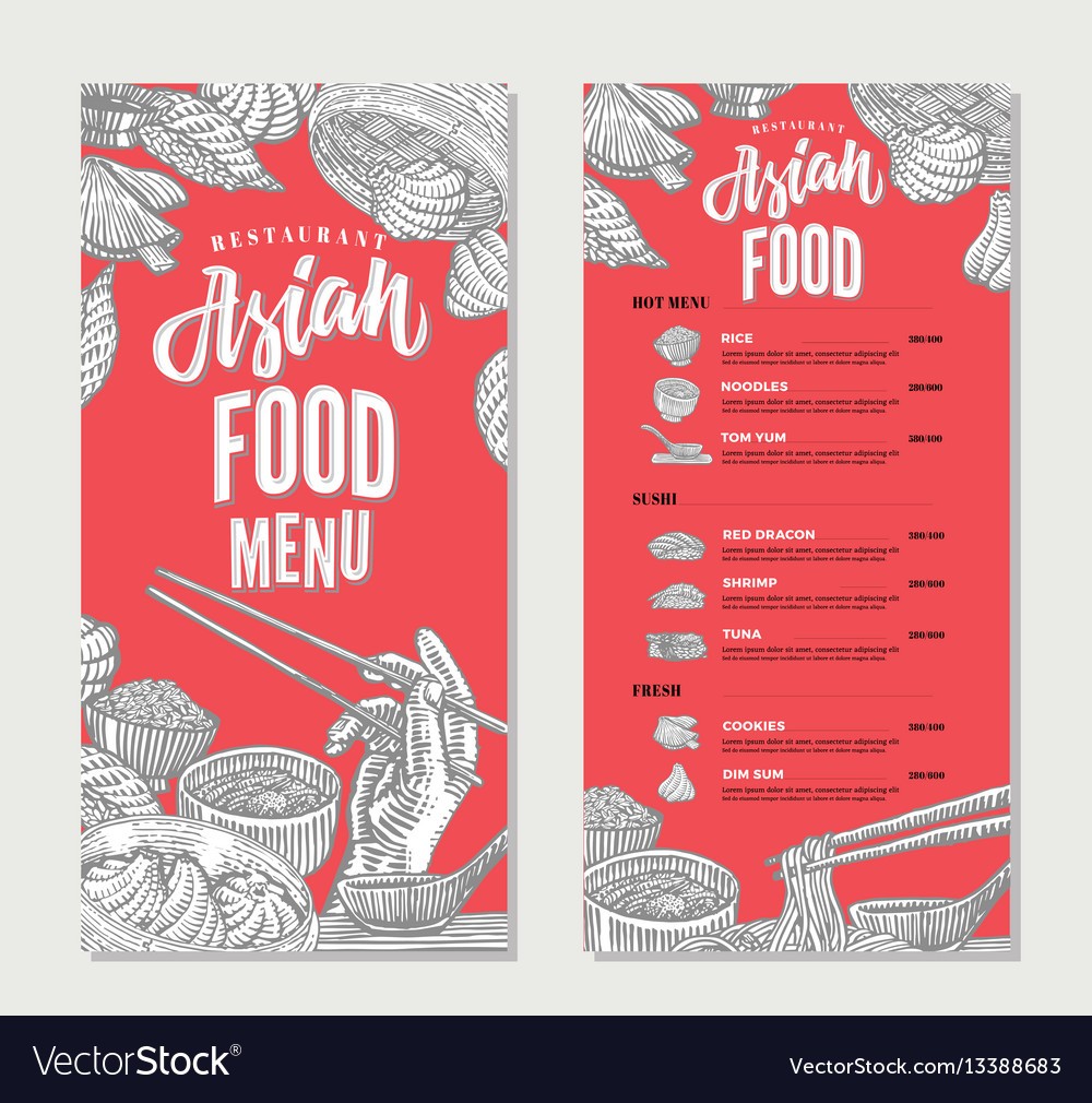 Asian Food Restaurant Menu Sketch Template Vector