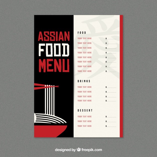 Asian Restaurant Menu Template Vector Free Download