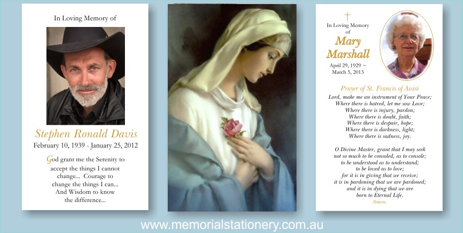 Ave Maria Funeral Prayer Cards Memorial Thank You Stationery Obituary