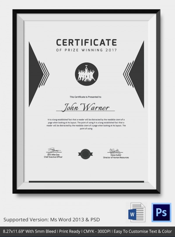 Award Certificate Template 39 Word PDF PSD Format Download