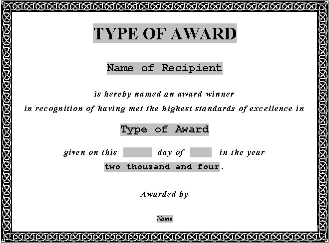 Award Certificate Template Microsoft Word Winner
