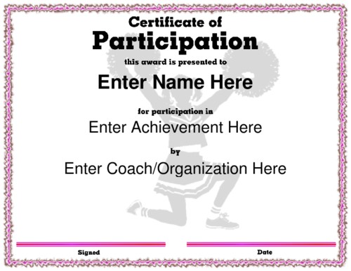 Award Certificate Templates Cheerleading Wording