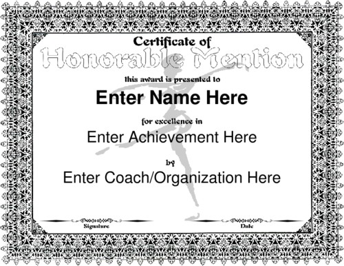 Award Certificate Templates Honorable Mention Template