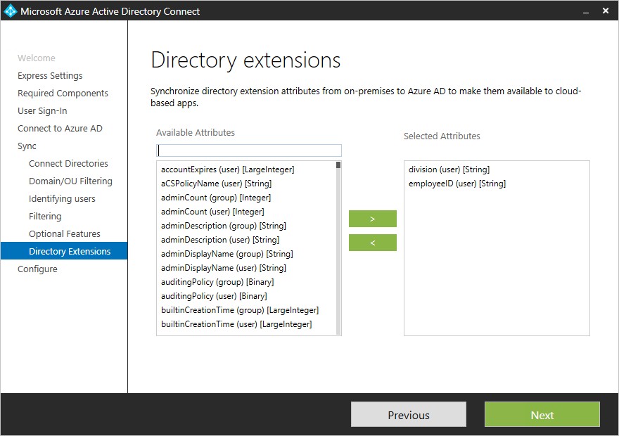 Azure AD Connect Sync Directory Extensions Microsoft Docs Active