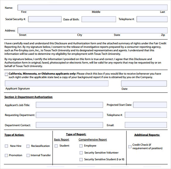 Background Check Authorization Form 10 Download Free Documents In Printable