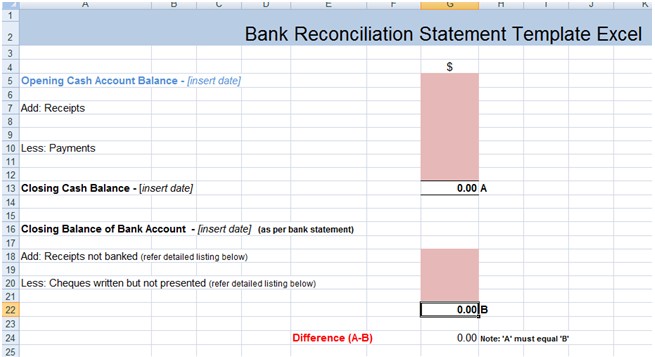 Bank Reconciliation Statement Excel Template XLS Project Free
