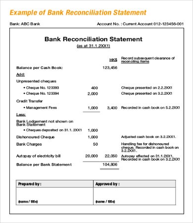 Bank Reconciliation Template 11 Free Excel PDF Documents Statement