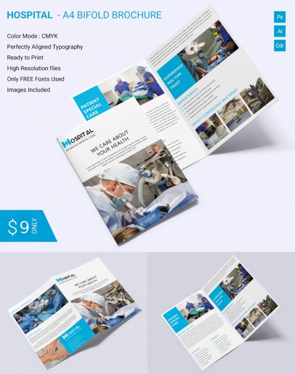 Beautiful Hospital A4 Bi Fold Brochure Template Download Free Size Templates