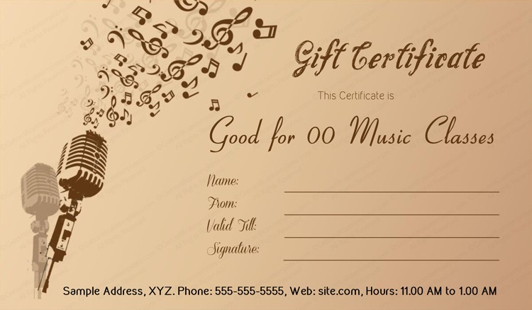 Best Music Gift Certificate Template Giftcard