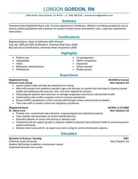 Best Registered Nurse Resume Example LiveCareer Nursing Template