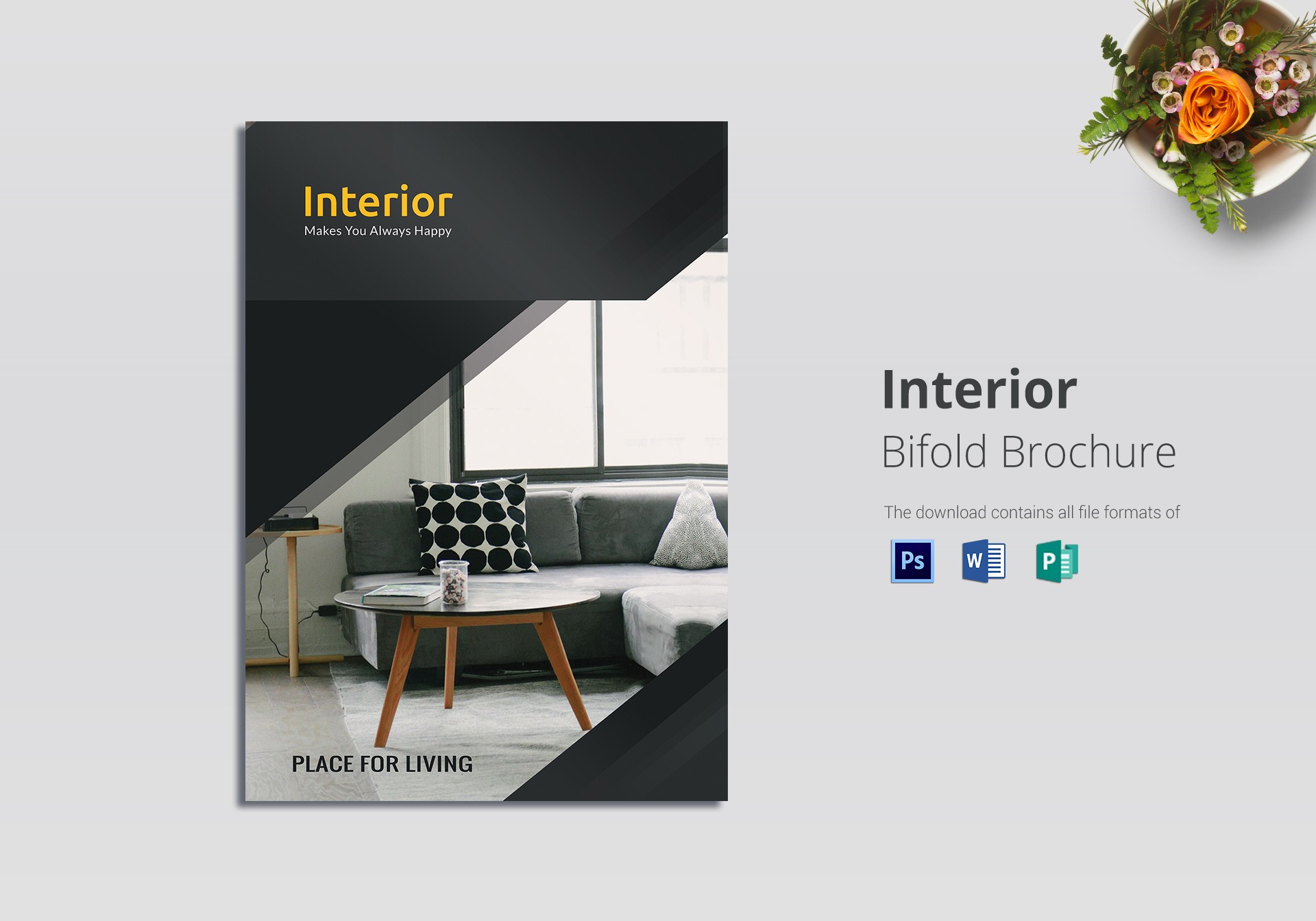 Bi Fold Interior Brochure Design Template In PSD Word Publisher
