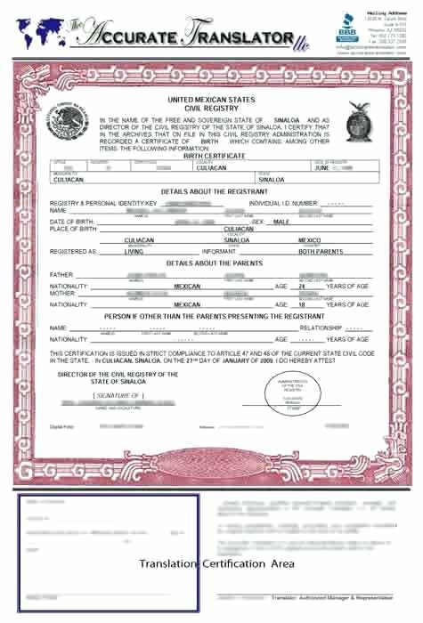 Birth Certificate Translation Template English To Spanish Images