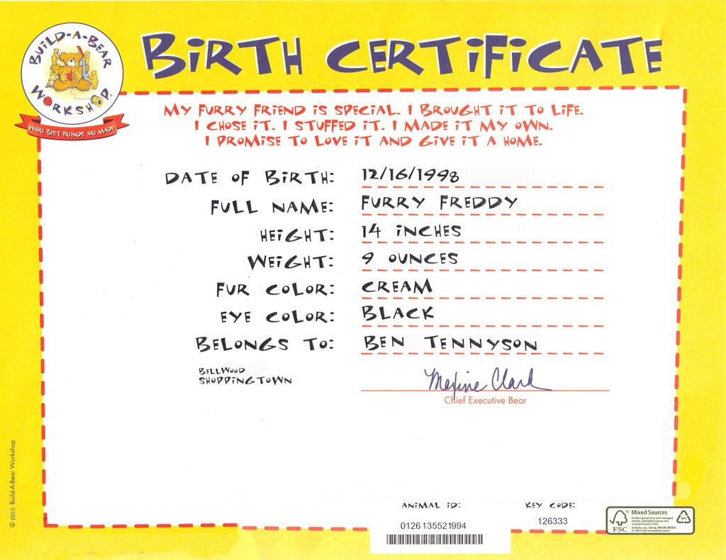 Birthday Certificate Printable Filename Elrey De Bodas Build A Bear Template