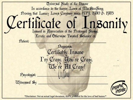 Blank Certificate Of Insanity Template Imgflip