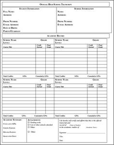 Blank High School Transcript Forms Template Home Download