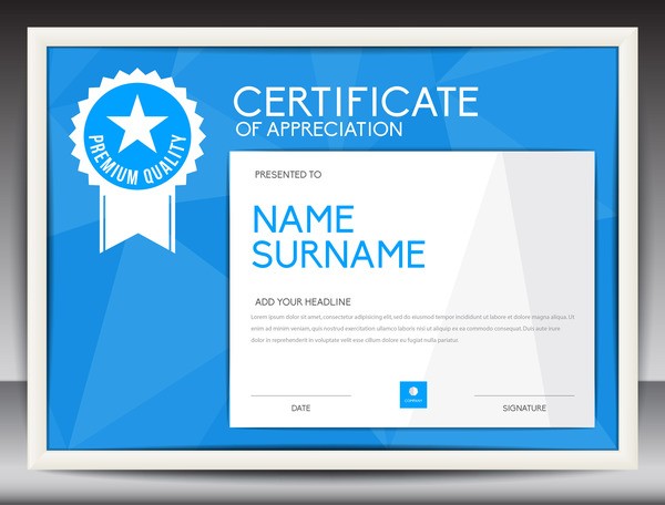 Blue Certificate Template Layout Design Vector 07 Free