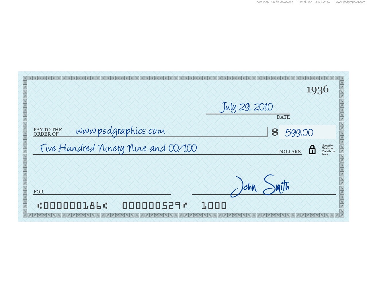 Blue Check PSD Template PSDGraphics Oversized Cheque