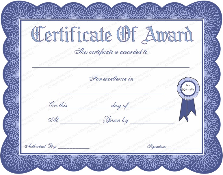Blue Colored Certificate Of Award Or Prize Winner