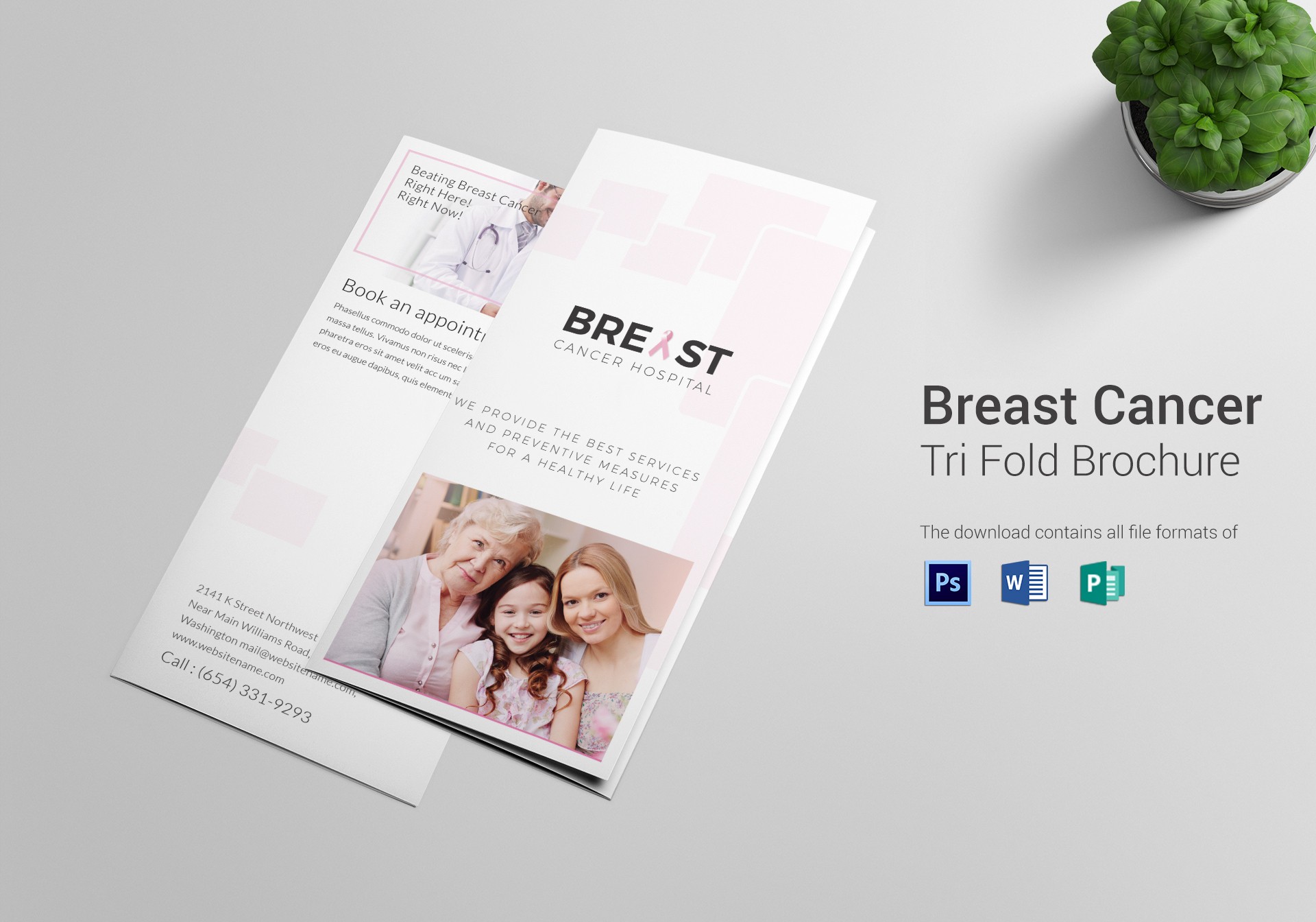 Breast Cancer Tri Fold Brochure Design Template In Word PSD Publisher