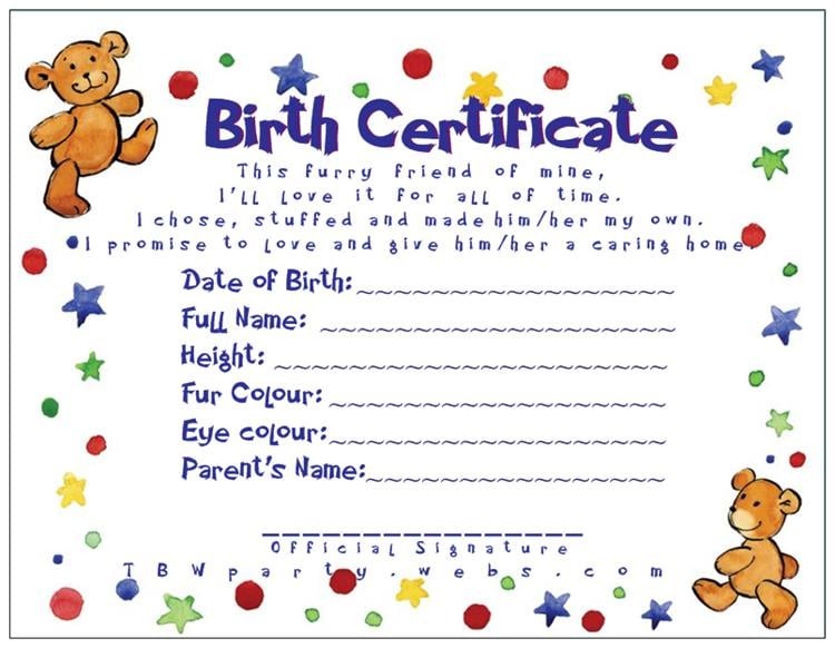 Build A Bear Birth Certificate Template Mandegar