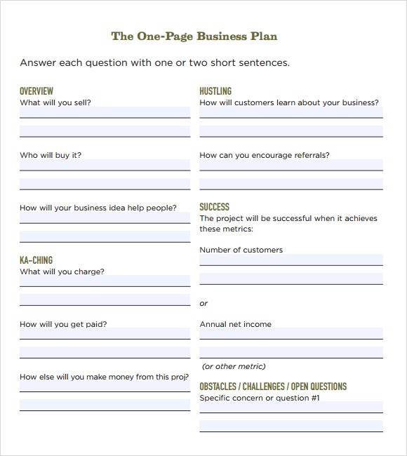 Business Plan Templates Free Word Form Simple