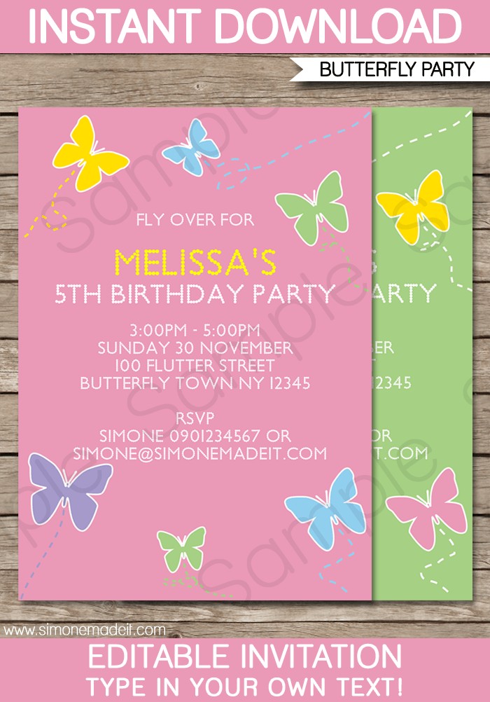 Butterfly Party Invitations Template Birthday Templates Free