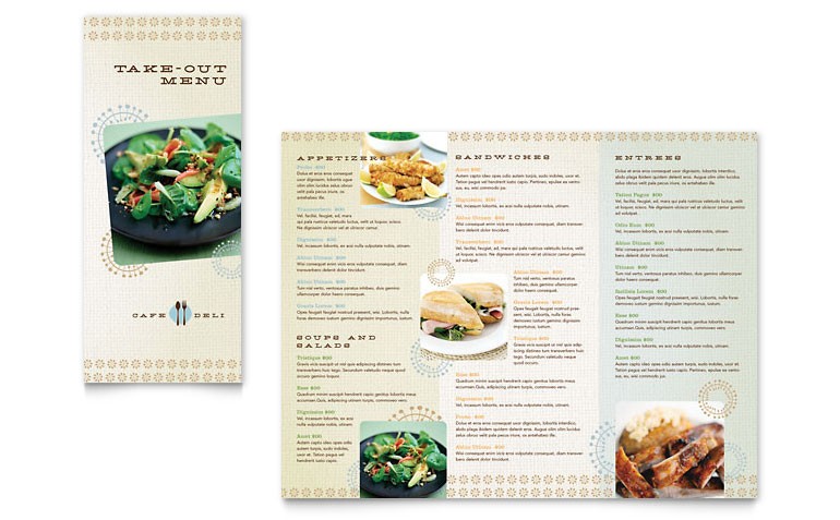 Cafe Deli Take Out Brochure Template Word Publisher Menu