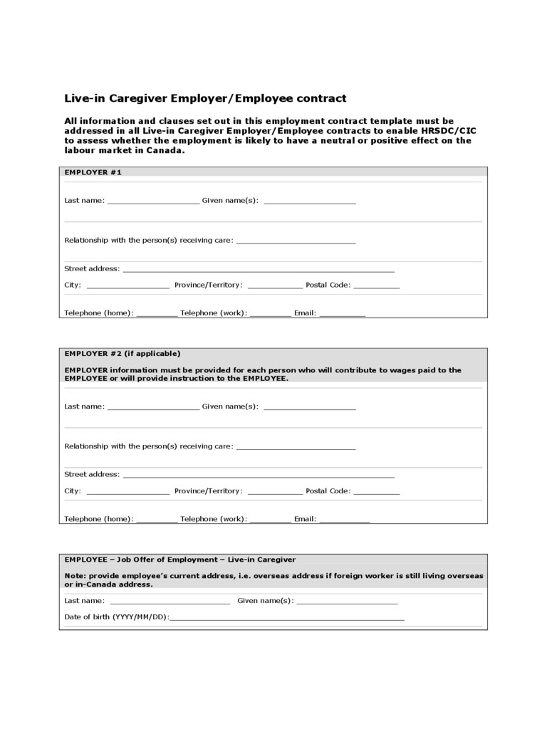Caregiver Agreement Form Ibov Jonathandedecker Com In Home Employer Employee Contract
