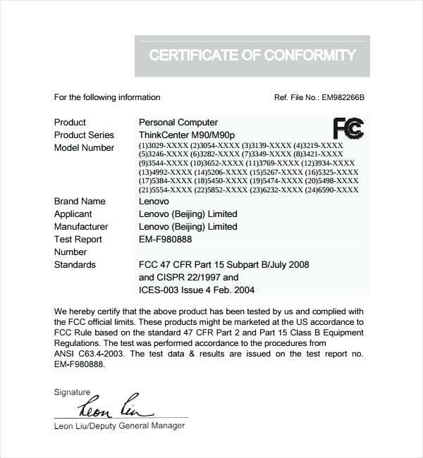 Certificate Conformance Template Sample Divine Blank Of Free