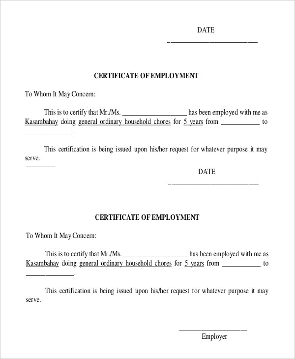 Certificate Of Employment Format Ukran Agdiffusion Com Service Template Word