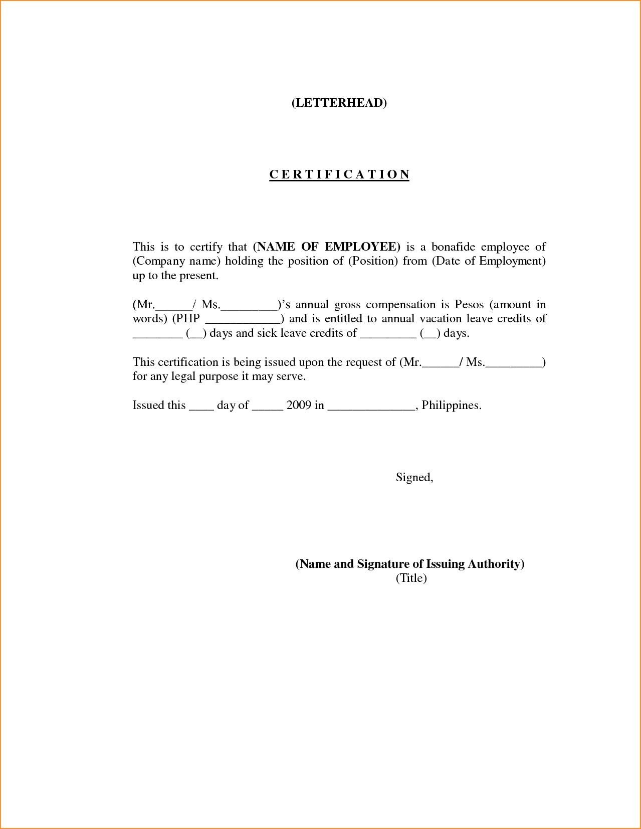 Certificate Of Employment Letter Juve Clique27 Com Service Template Word