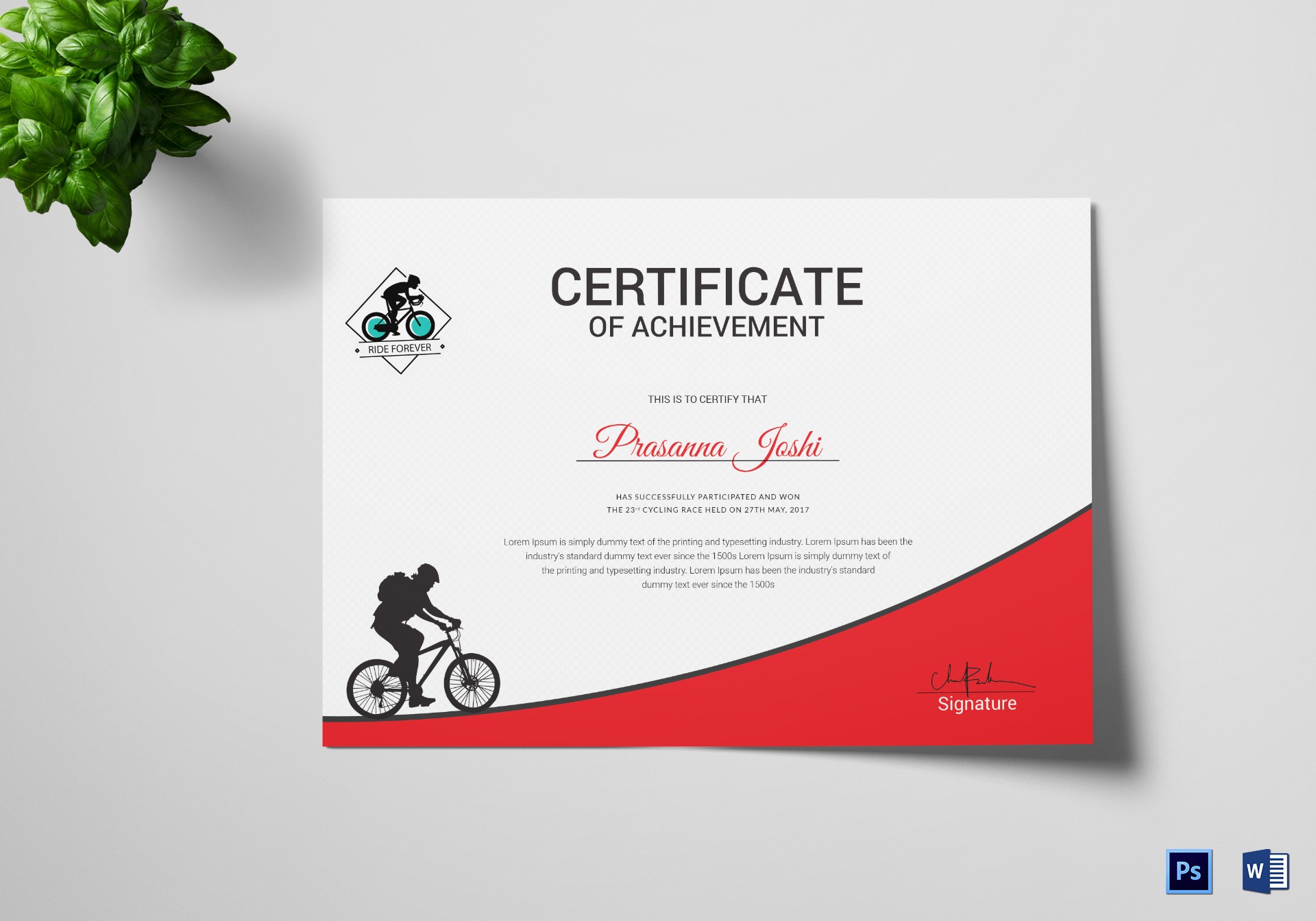 Certificate Of First Place Design Template In PSD Word