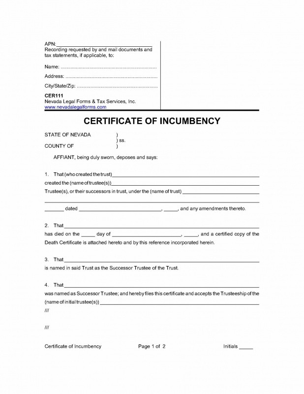 Certificate Of Incumbency Template Flocker Info Word