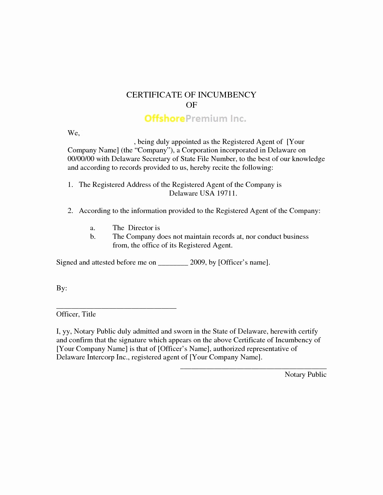 Certificate Of Incumbency Template Free Sample