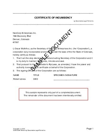 Certificate Of Incumbency United Kingdom Legal Templates Template
