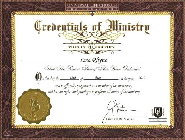 Certificate Of License To Preach Template Elegant Minister Free Pen