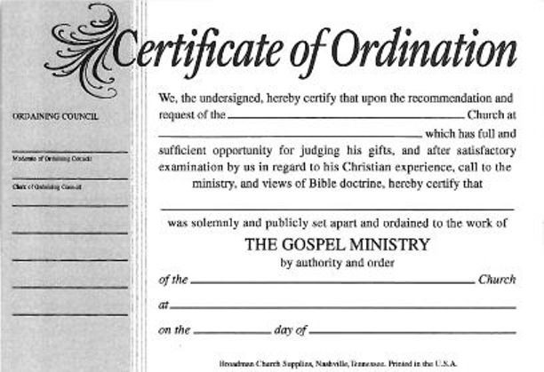 Certificate Of Ordination Template For Minister