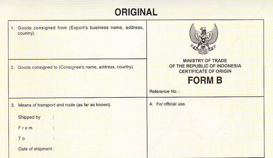 Certificate Of Origin CERTIFICATE OF ORIGIN FORM B Form