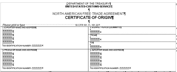 Certificate Of Origin Form Com Nafta