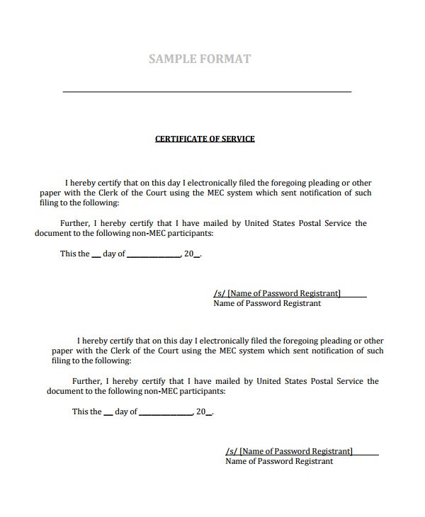 Certificate Of Service Template 7 Free Word PDF Documents