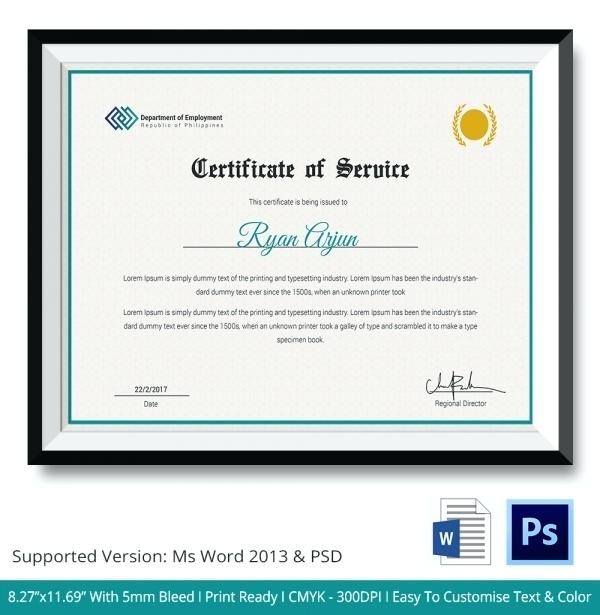 Certificate Of Service Template Employment Word