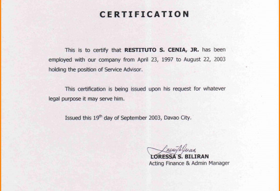 Certificate Of Service Template Free