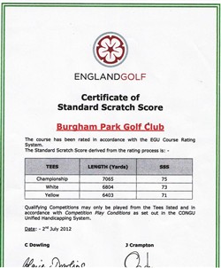 Certificate Of Standard Scratch Score Golf Handicap