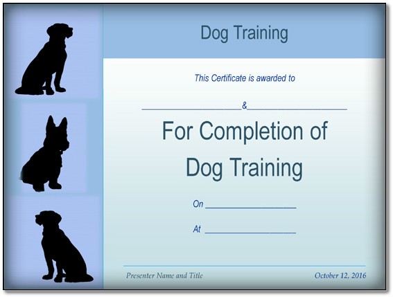 Certificate Of Training Completion Template Free Dog