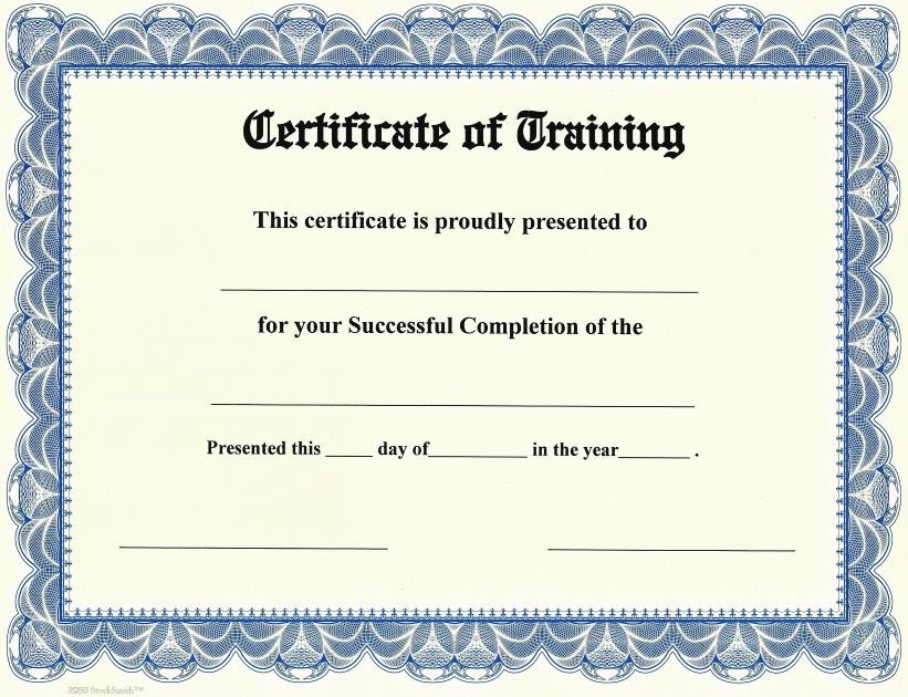 Certificate Of Training On StockSmith Border Qty 20 Blank