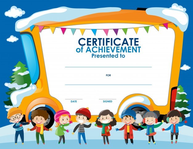 Certificate Template With Children In Winter Vector Free Download Of Achievement For Kids