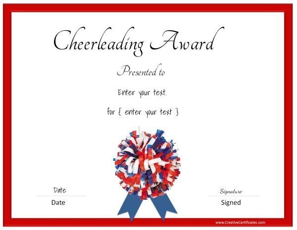 Cheerleading Certificate In Red Blue And White Cheer Pinterest